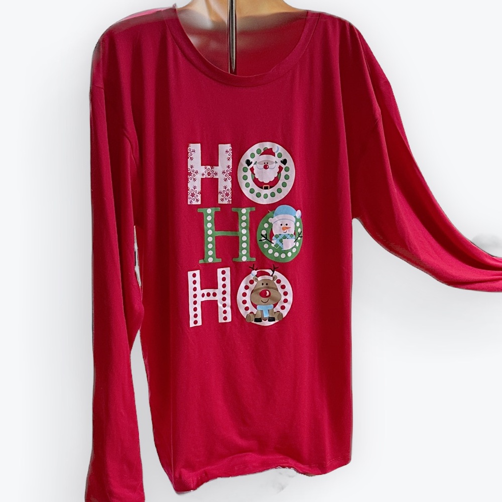 Festive Red Soft “Ugly Christmas Sweater” Long-Sleeve HoHoHo Tee  ~ Men’s L